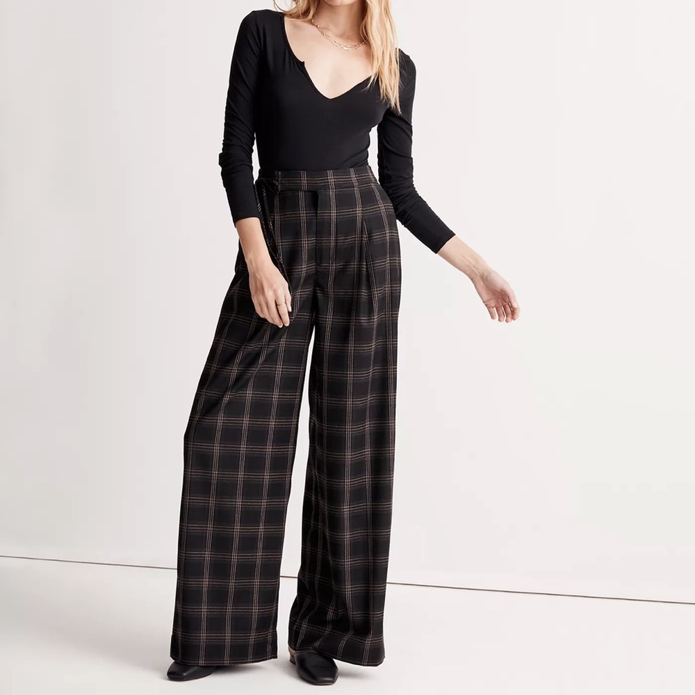 Madewell Harlow Side-Tie Wide-Leg Pants in Plaid